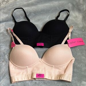 Betsey Johnson Black and Cream Bralette Set